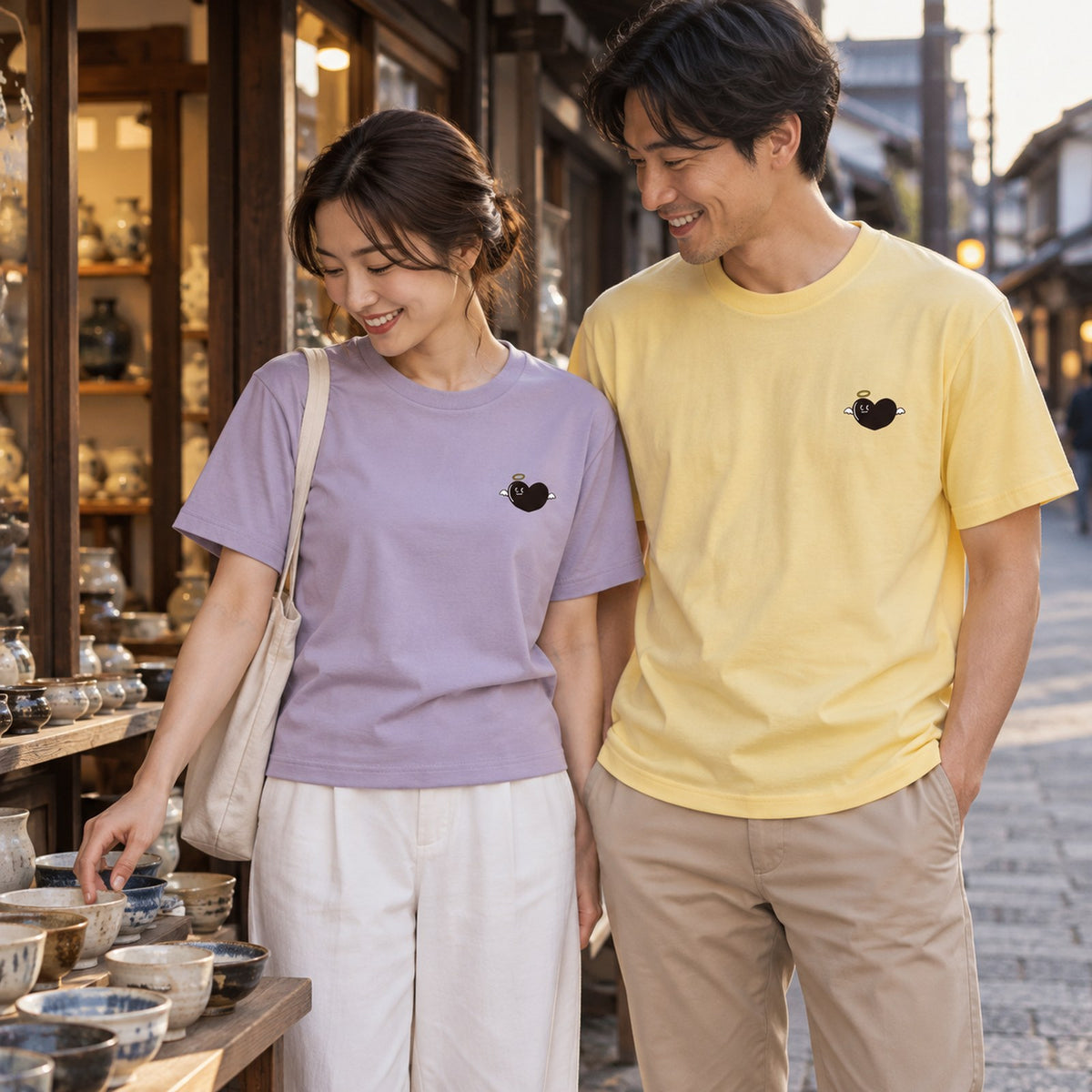 天使ハート「あのよん」ワンポイントTシャツ ペアの着用シーン