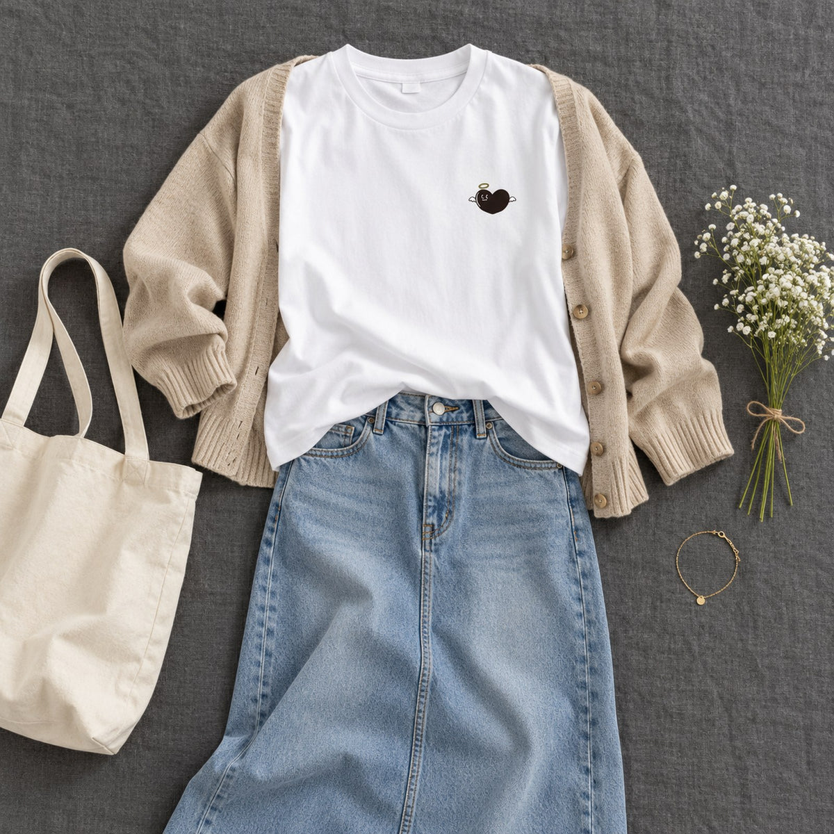 天使ハート「あのよん」ワンポイントTシャツ コーディネート例