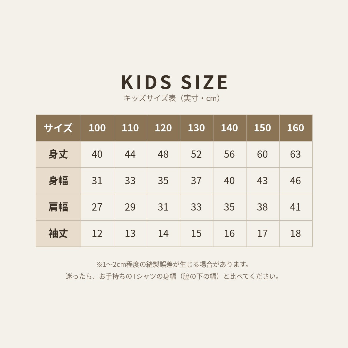 ダンゴムシ4コマ 絵本キッズTシャツ キッズサイズ表