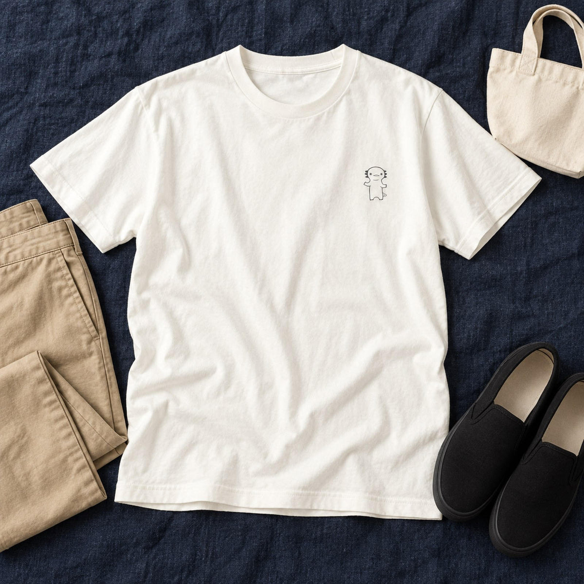 ウーパールーパー ワンポイントTシャツ「うぱーん」｜きょとん顔に、脱力。