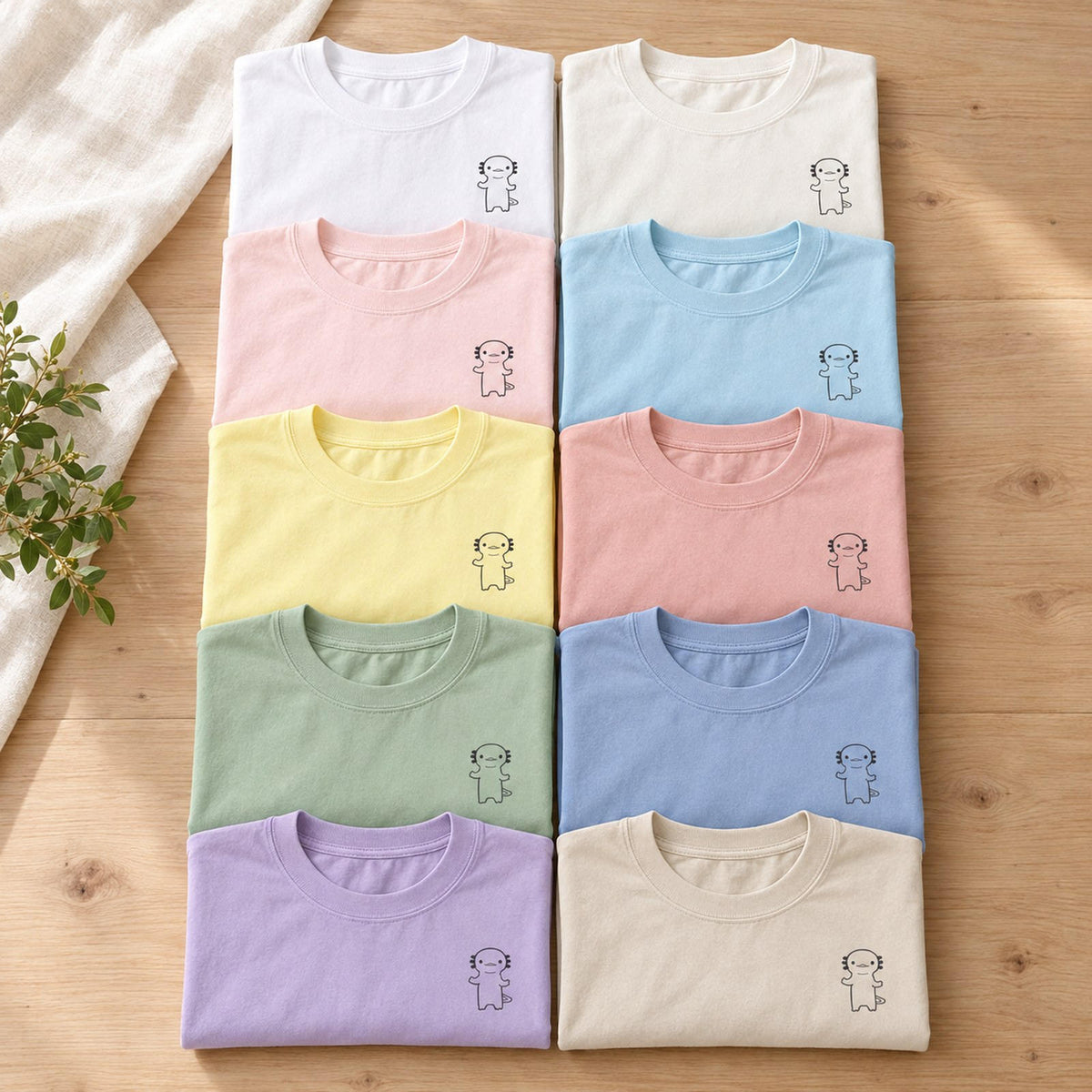 ウーパールーパー ワンポイントTシャツ「うぱーん」｜きょとん顔に、脱力。