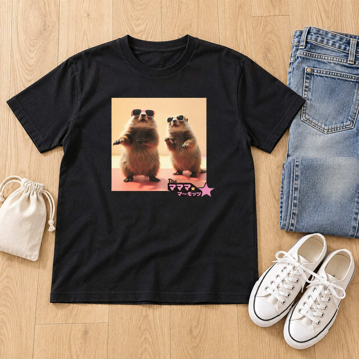 マーモット イラストTシャツ｜もぐもぐ、マーモット。