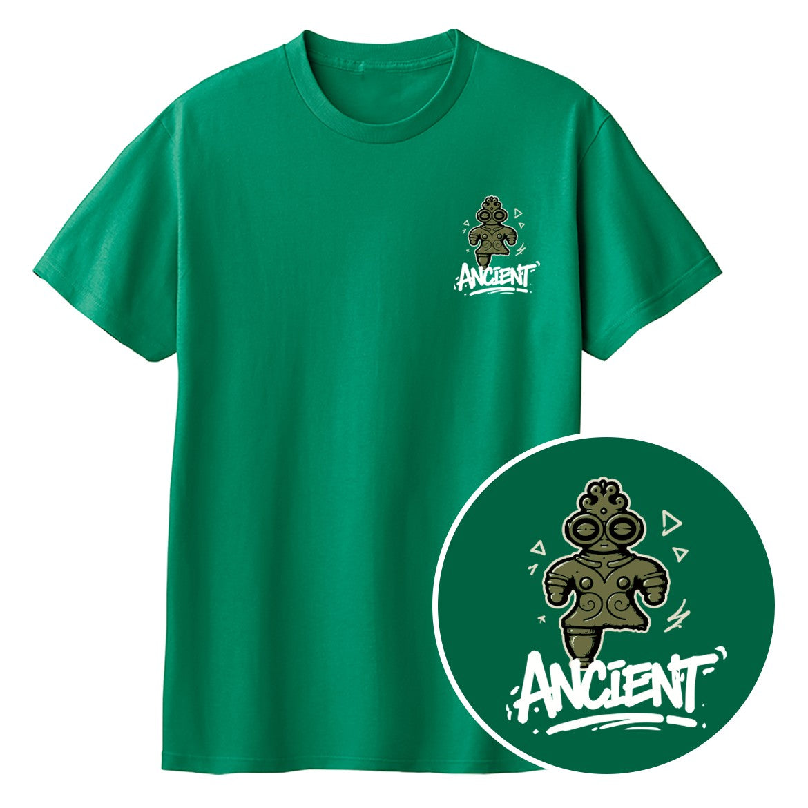 ANCIENT 土偶ワンポイントキッズTシャツ 025_グリーン