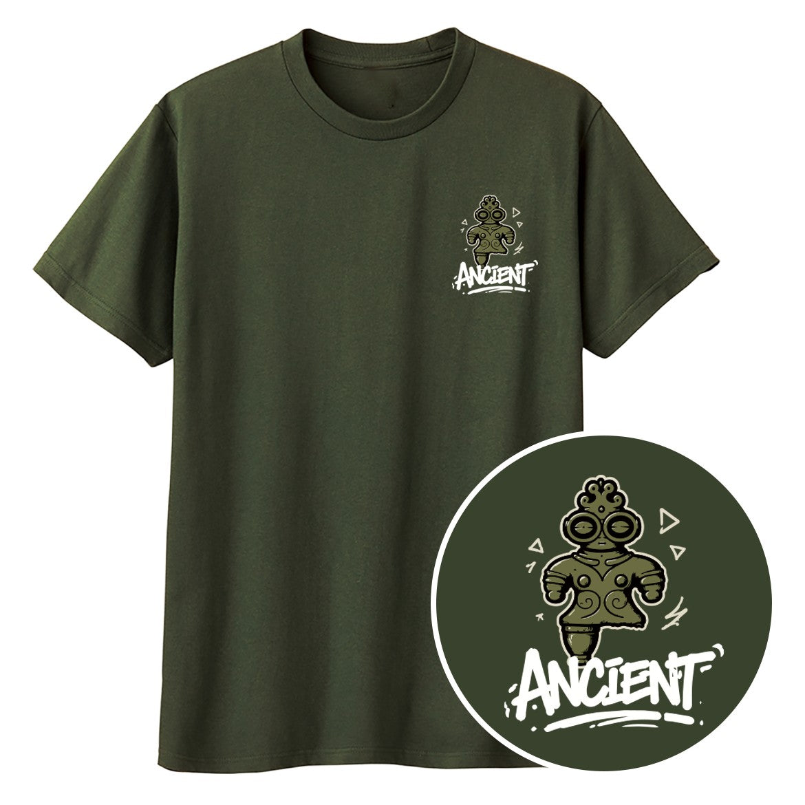 ANCIENT 土偶ワンポイントキッズTシャツ 037_アーミーグリーン