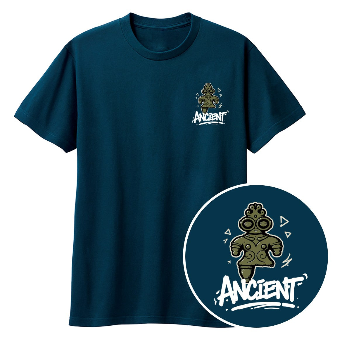 ANCIENT 土偶ワンポイントキッズTシャツ 097_インディゴ