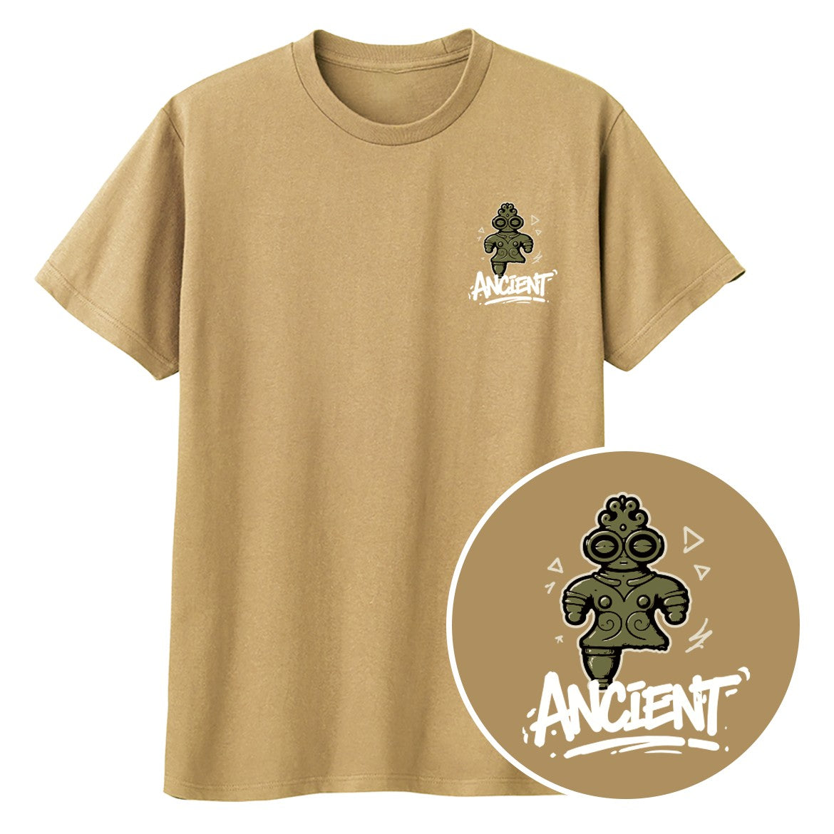 ANCIENT 土偶ワンポイントキッズTシャツ 136_サファリ