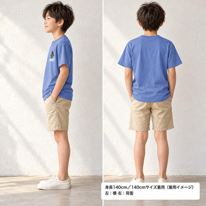 ANCIENT キッズTシャツ ダスティブルー 着用 横・背面（背中は無地）