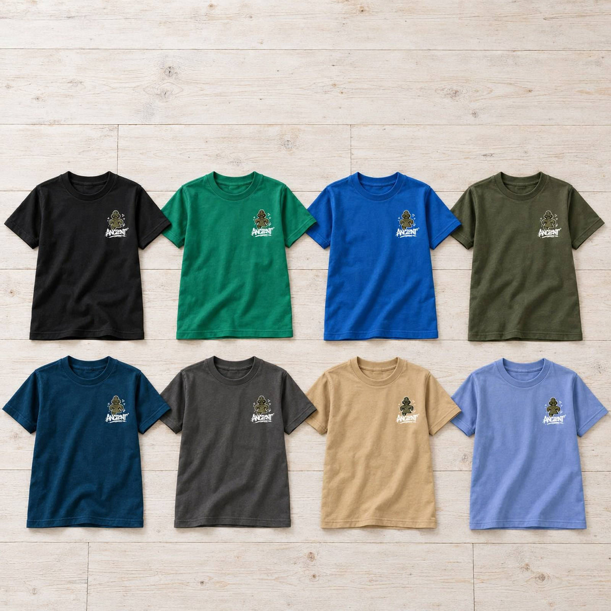 ANCIENT キッズTシャツ 全8色カラーバリエーション平置き