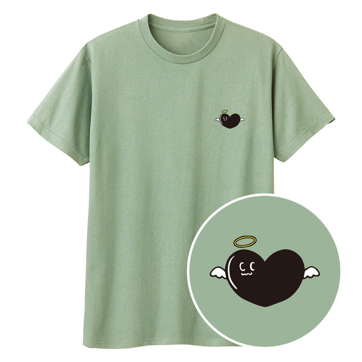 天使ハート「あのよん」Tシャツ ライトセージ
