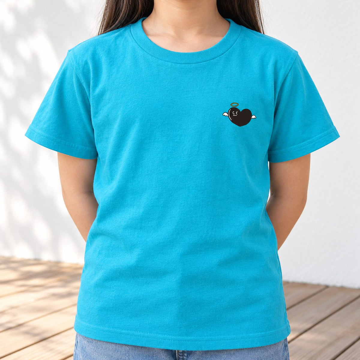 天使ハート「あのよん」キッズTシャツ ターコイズ 着用アップ サムネイル