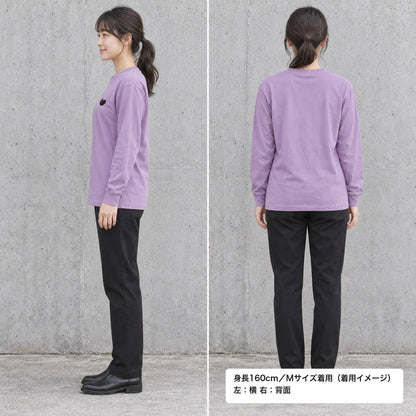 あのよん（天使ハート）袖リブ長袖Tシャツ ライトパープル 着用 横・背面（背中は無地）