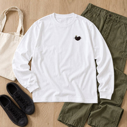 あのよん（天使ハート）袖リブ長袖Tシャツ ホワイト 平置きコーディネート