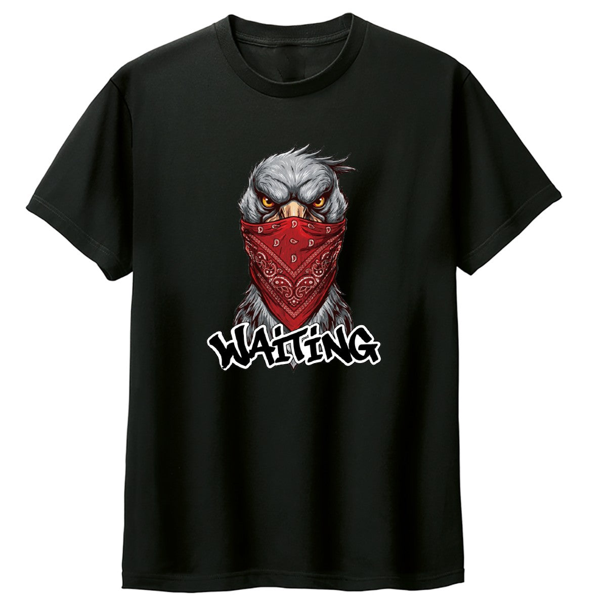 WAITING 赤いバンダナのハシビロコウ キッズTシャツ ブラック