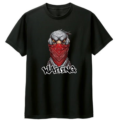 WAITING 赤いバンダナのハシビロコウ キッズTシャツ ブラック