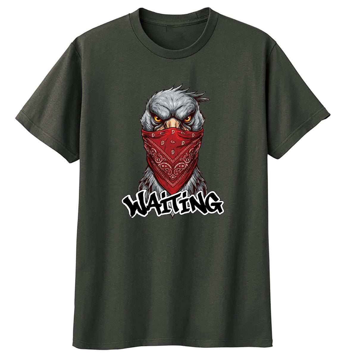 WAITING 赤いバンダナのハシビロコウ キッズTシャツ チャコール