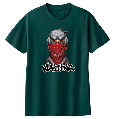 WAITING 赤いバンダナのハシビロコウ キッズTシャツ ティールグリーン