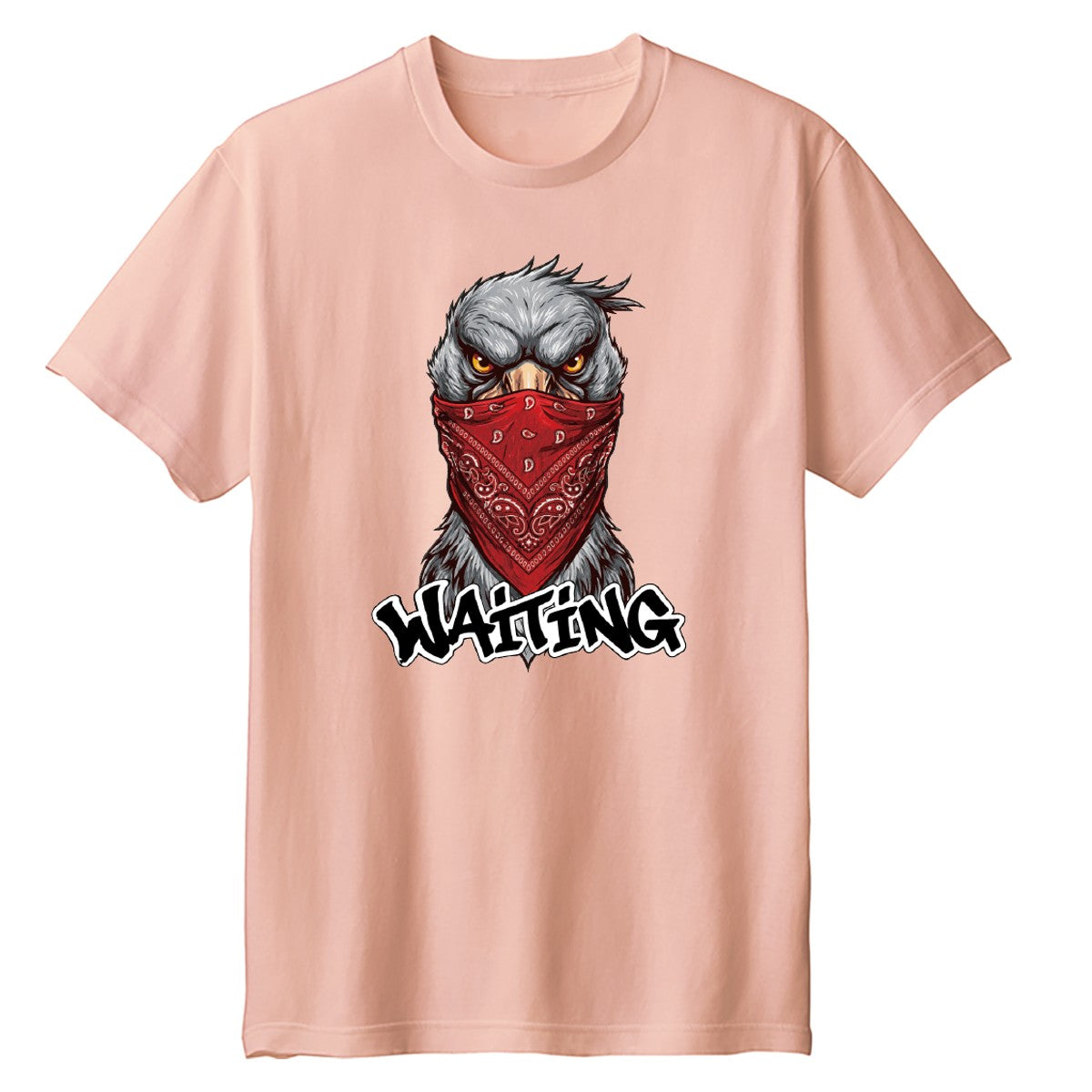 WAITING 赤いバンダナのハシビロコウ キッズTシャツ ダスティピンク