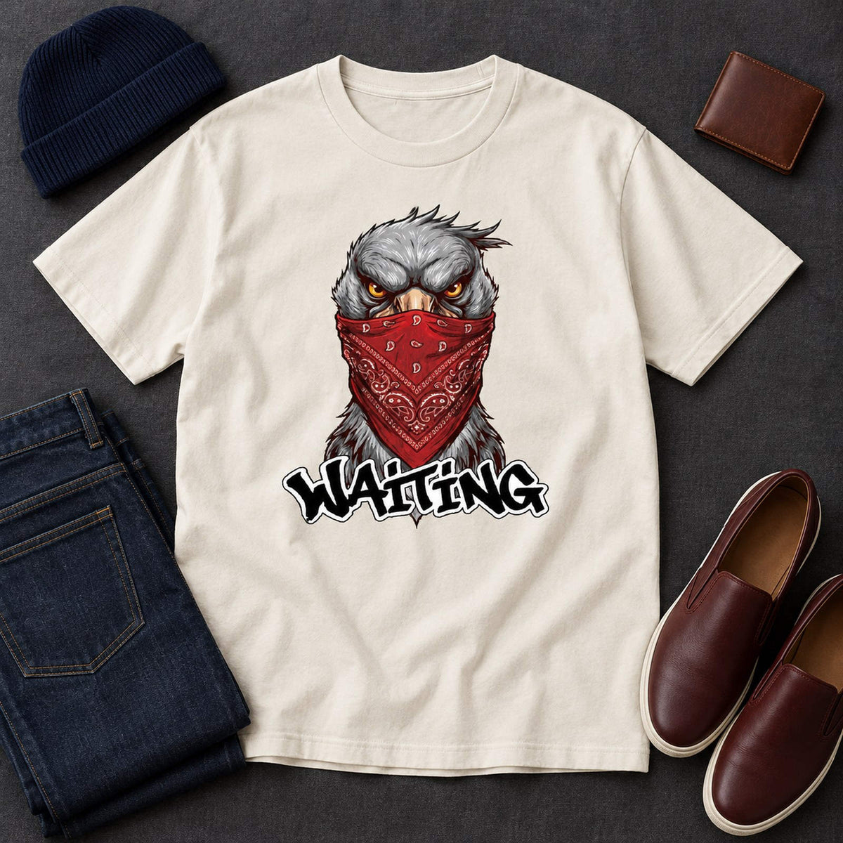 ハシビロコウ Tシャツ「WAITING」｜じっと、その時を待つ。