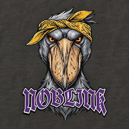 NOBLINK（黄色バンダナのハシビロコウ） キッズTシャツ チャコール プリント接写・天竺生地の質感