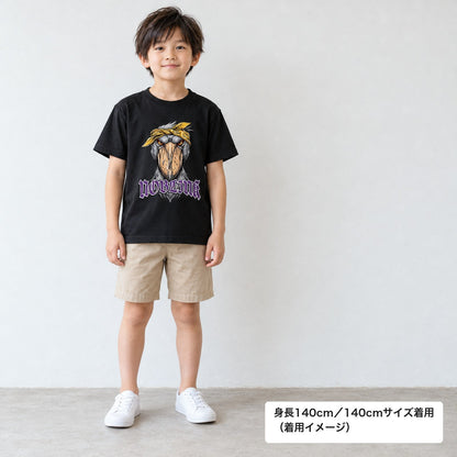 NOBLINK（黄色バンダナのハシビロコウ） キッズTシャツ ブラック 着用全身（身長140cm・140サイズ着用）