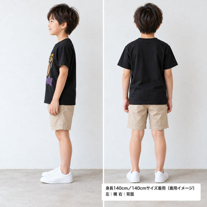 NOBLINK（黄色バンダナのハシビロコウ） キッズTシャツ ブラック 着用 横・背面（背中は無地）
