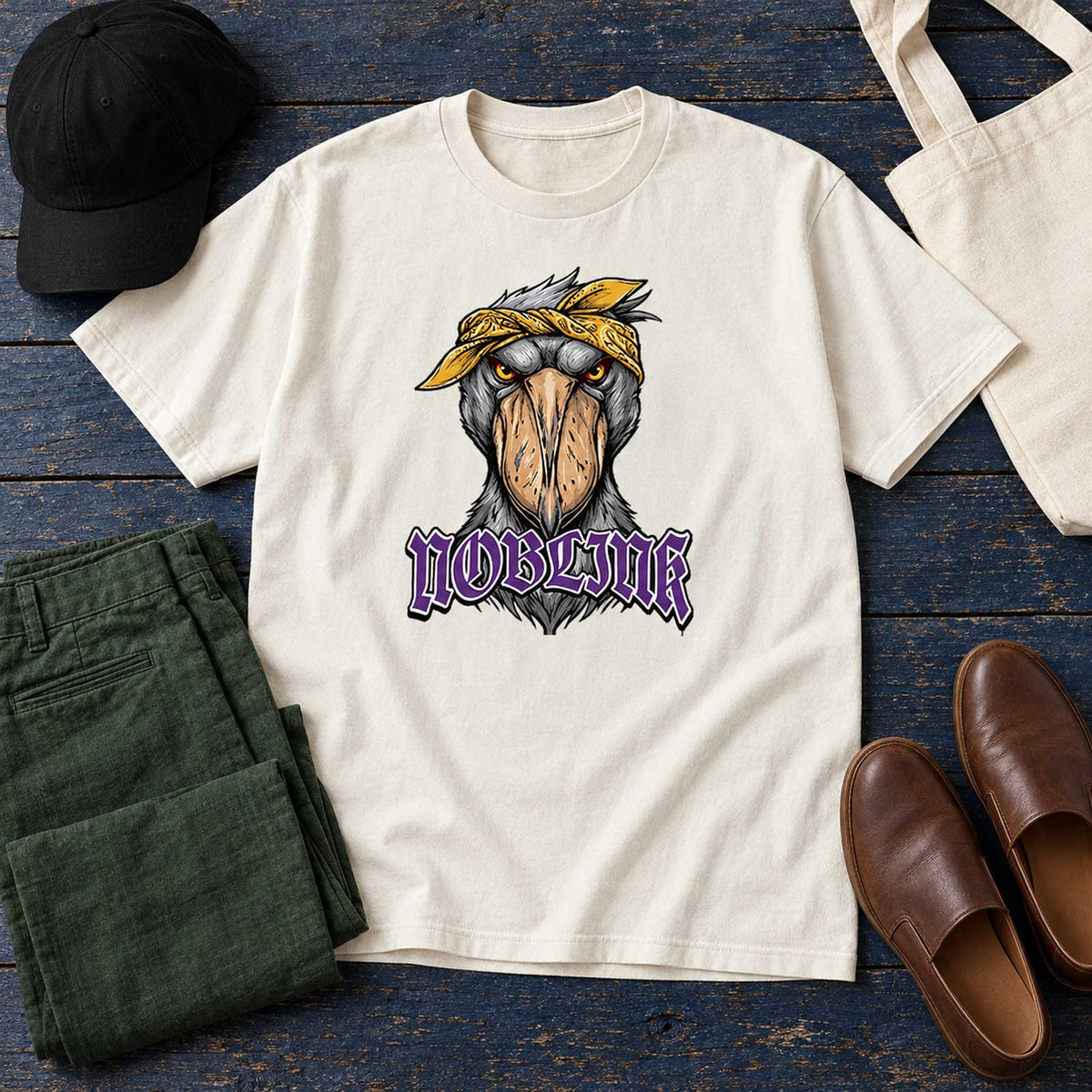 ハシビロコウ Tシャツ「NOBLINK」｜睨みをきかせる。