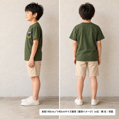 BIGFOOT キッズTシャツ アーミーグリーン 着用 横・背面（背中は無地）