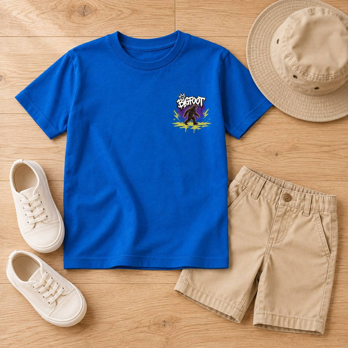BIGFOOT キッズTシャツ ロイヤルブルー 平置きコーディネート