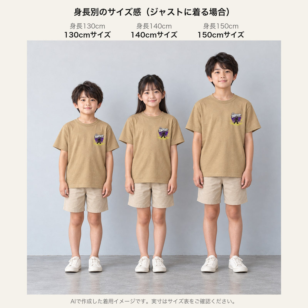 BIGFOOT キッズTシャツ 身長別サイズ感（130cm/140cm/150cm）