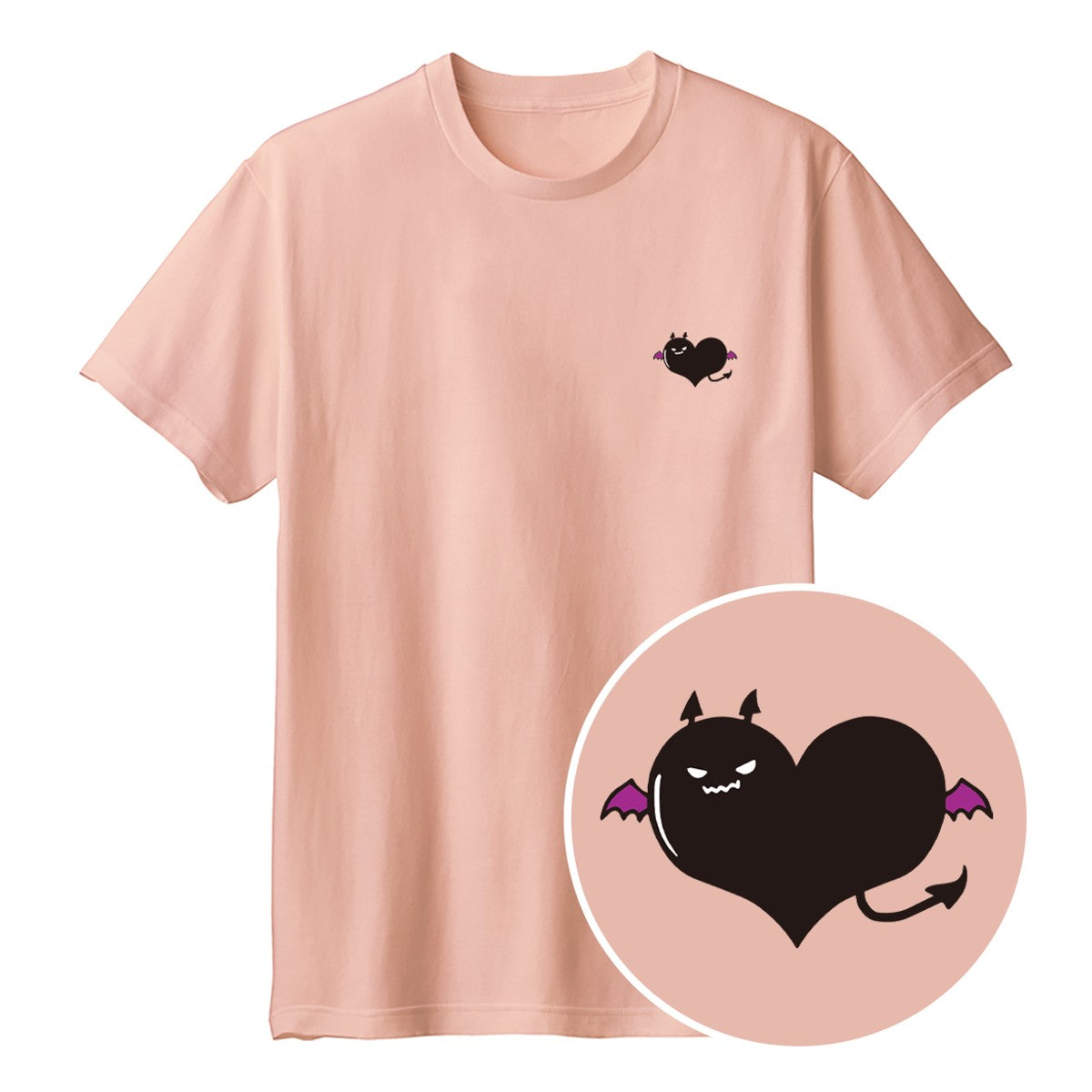 悪魔ハート「でももん」Tシャツ ダスティピンク