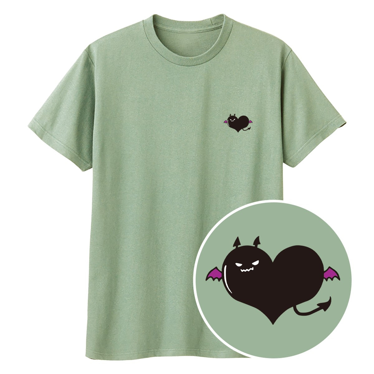 悪魔ハート「でももん」Tシャツ ライトセージ