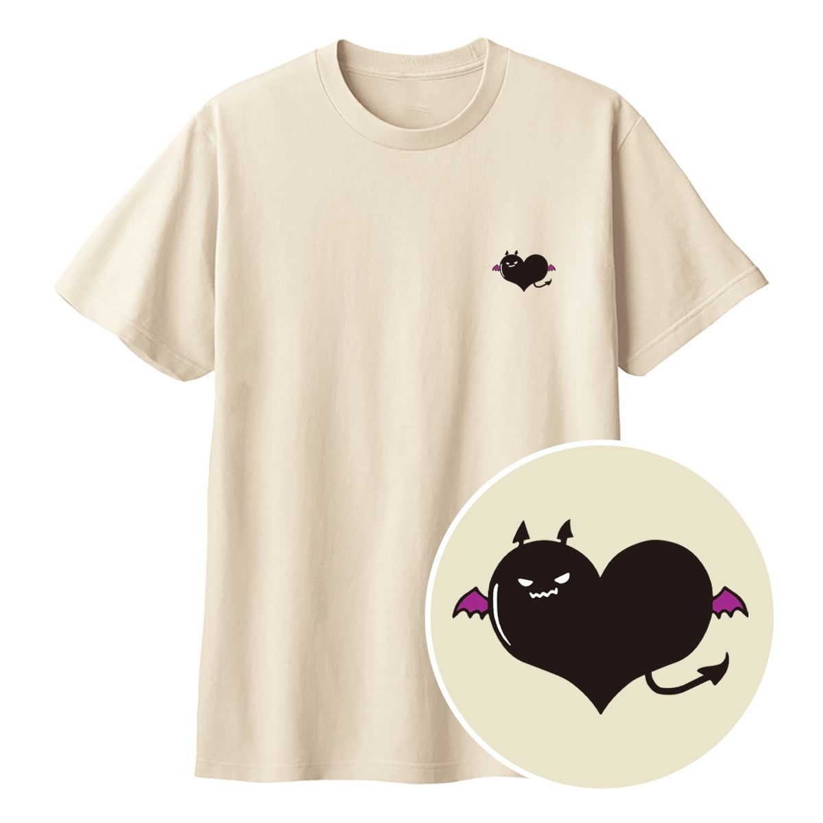 悪魔ハート「でももん」Tシャツ ライトベージュ