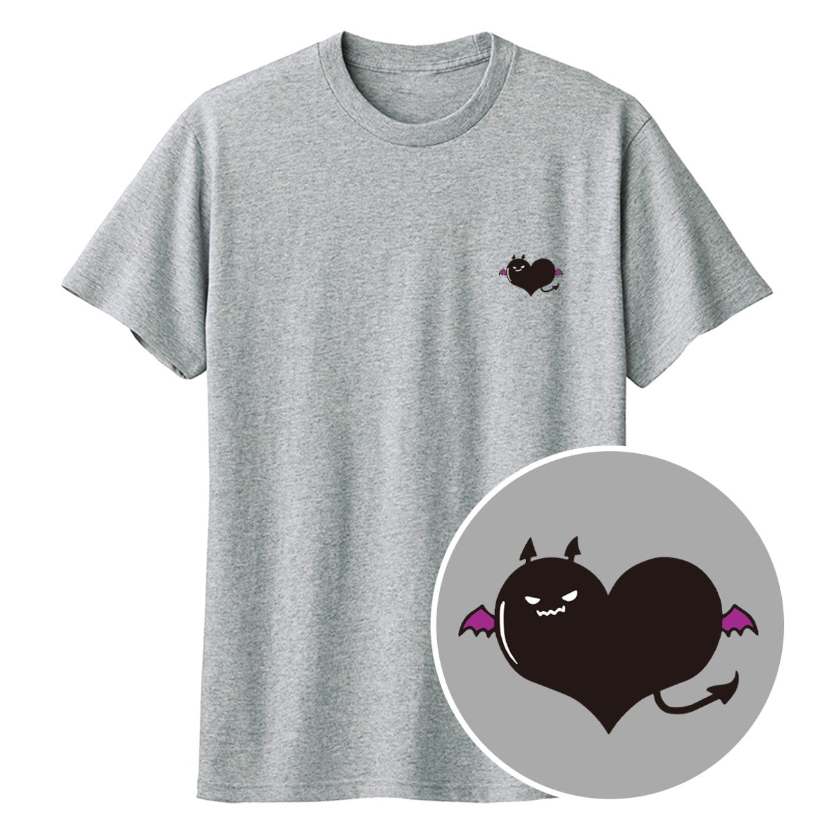 悪魔ハート「でももん」キッズTシャツ 杢グレー