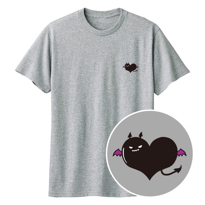 悪魔ハート「でももん」キッズTシャツ 杢グレー