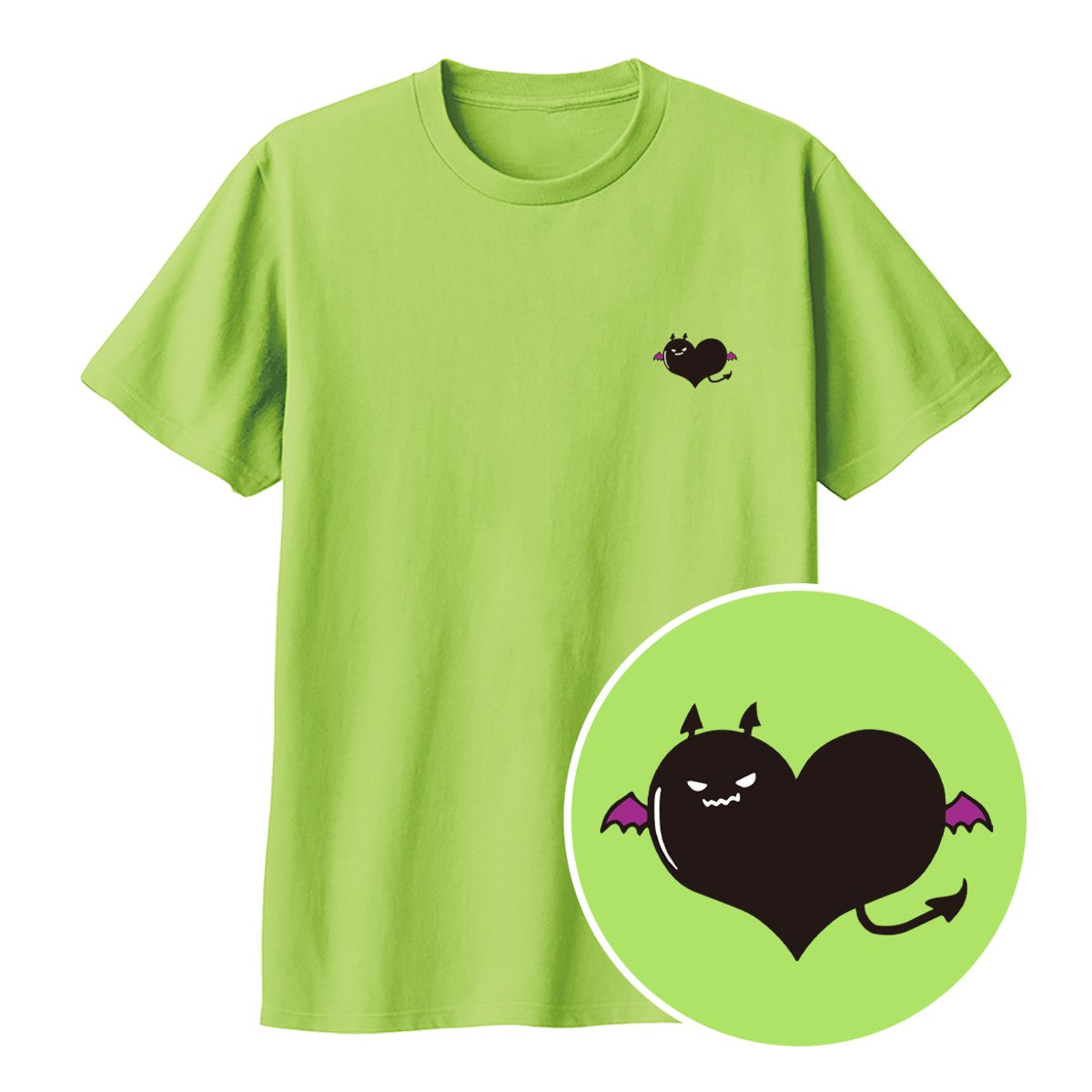 悪魔ハート「でももん」キッズTシャツ ライトグリーン