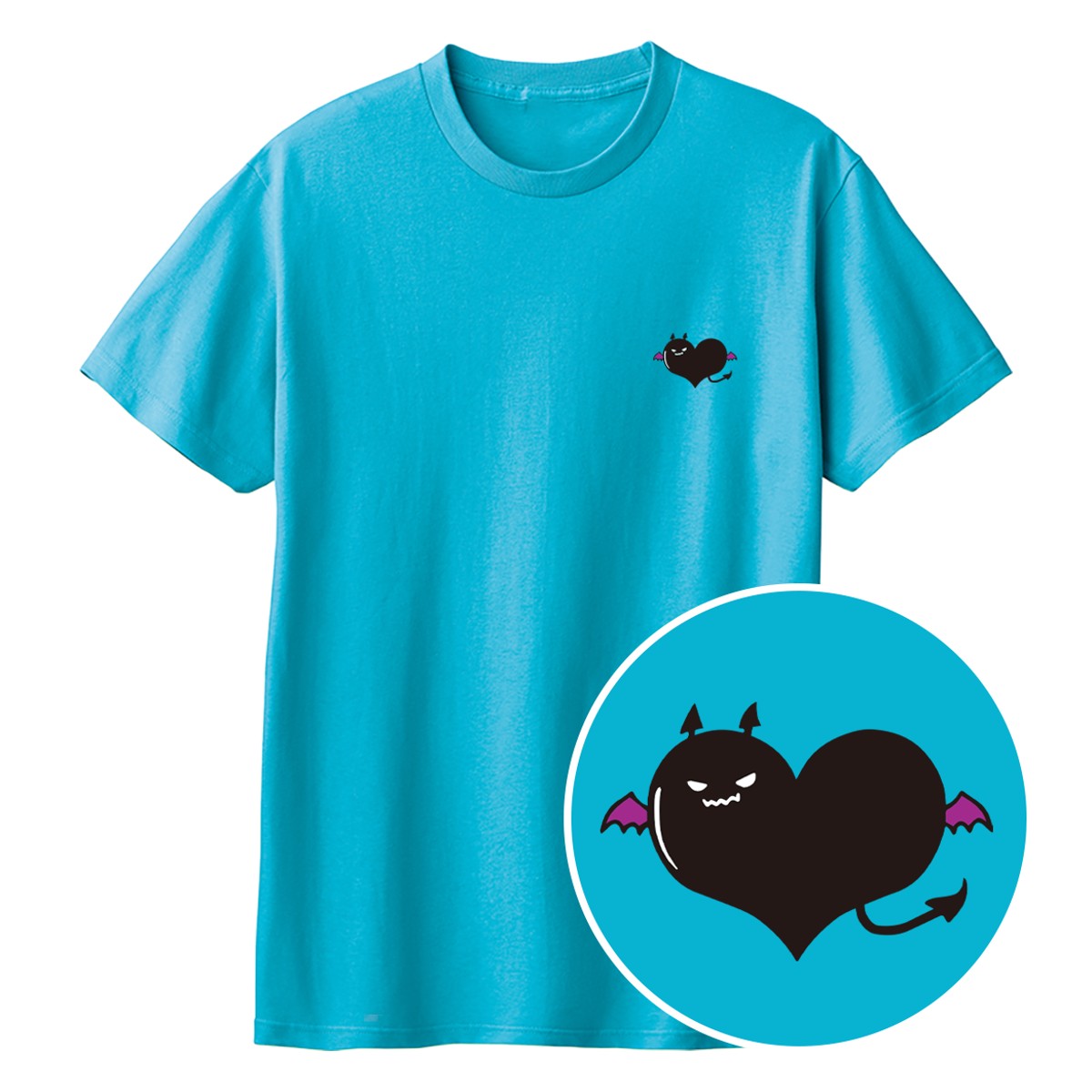 悪魔ハート「でももん」キッズTシャツ ターコイズ