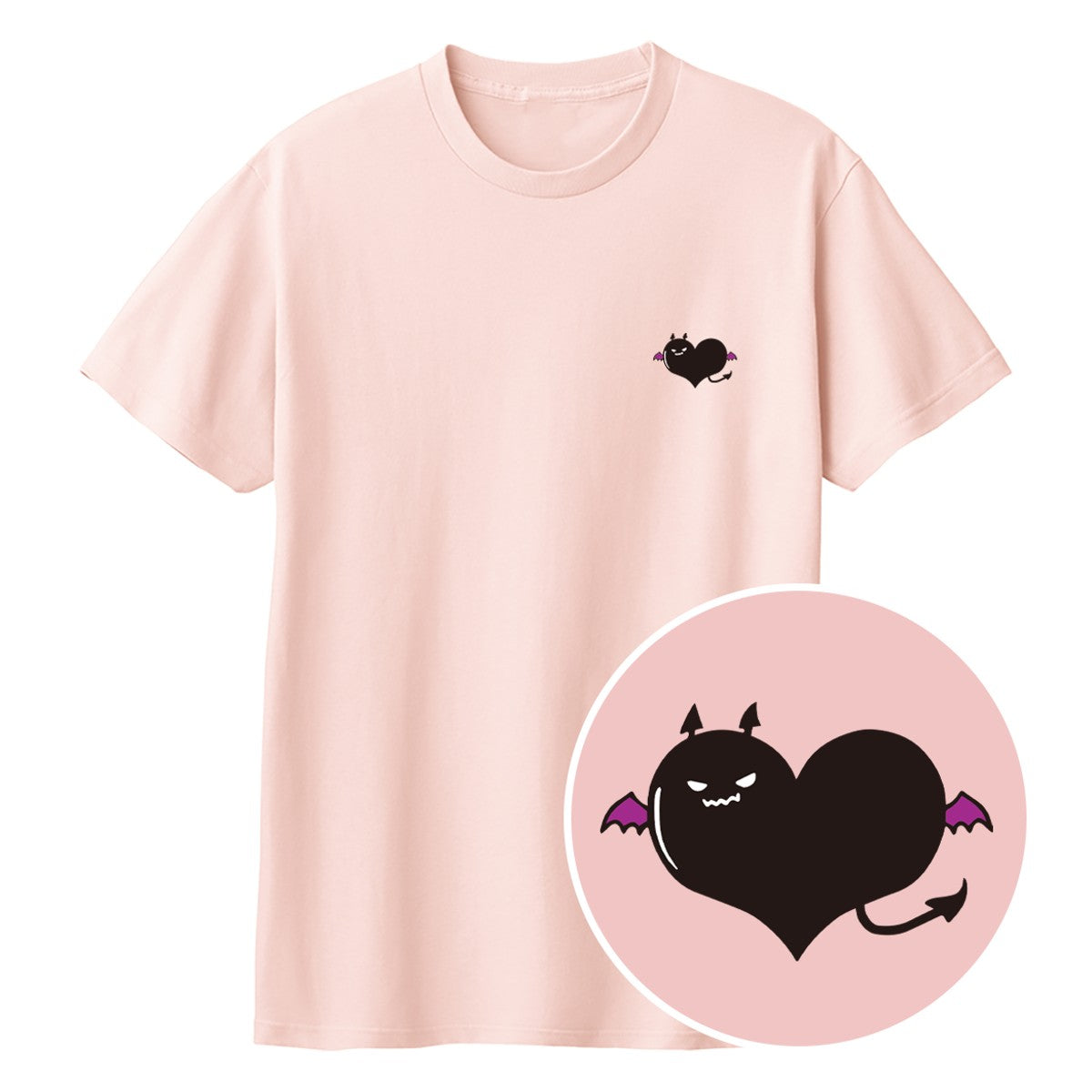 悪魔ハート「でももん」キッズTシャツ ライトピンク