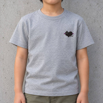 悪魔ハート「でももん」キッズTシャツ 杢グレー 着用アップ サムネイル