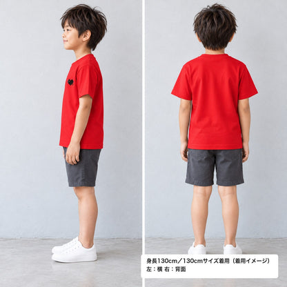 でももん キッズTシャツ レッド 着用 横・背面（背中は無地）
