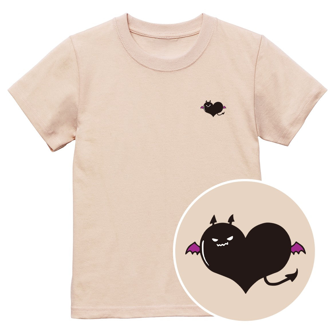 悪魔ハート「でももん」キッズTシャツ ライトベージュ