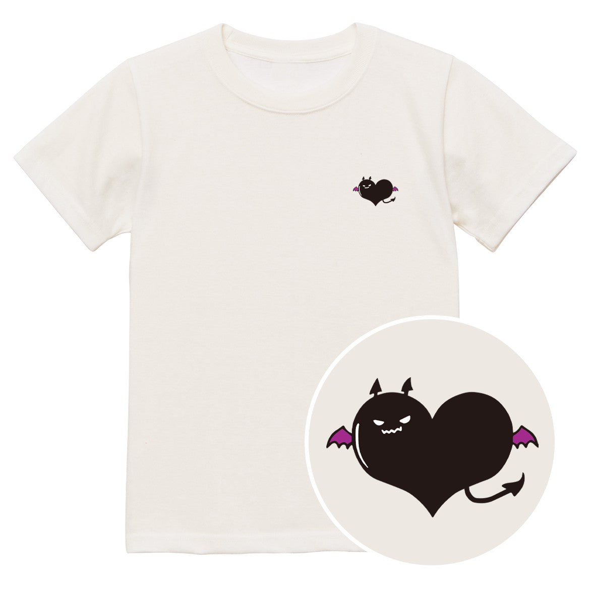 悪魔ハート「でももん」キッズTシャツ バニラホワイト