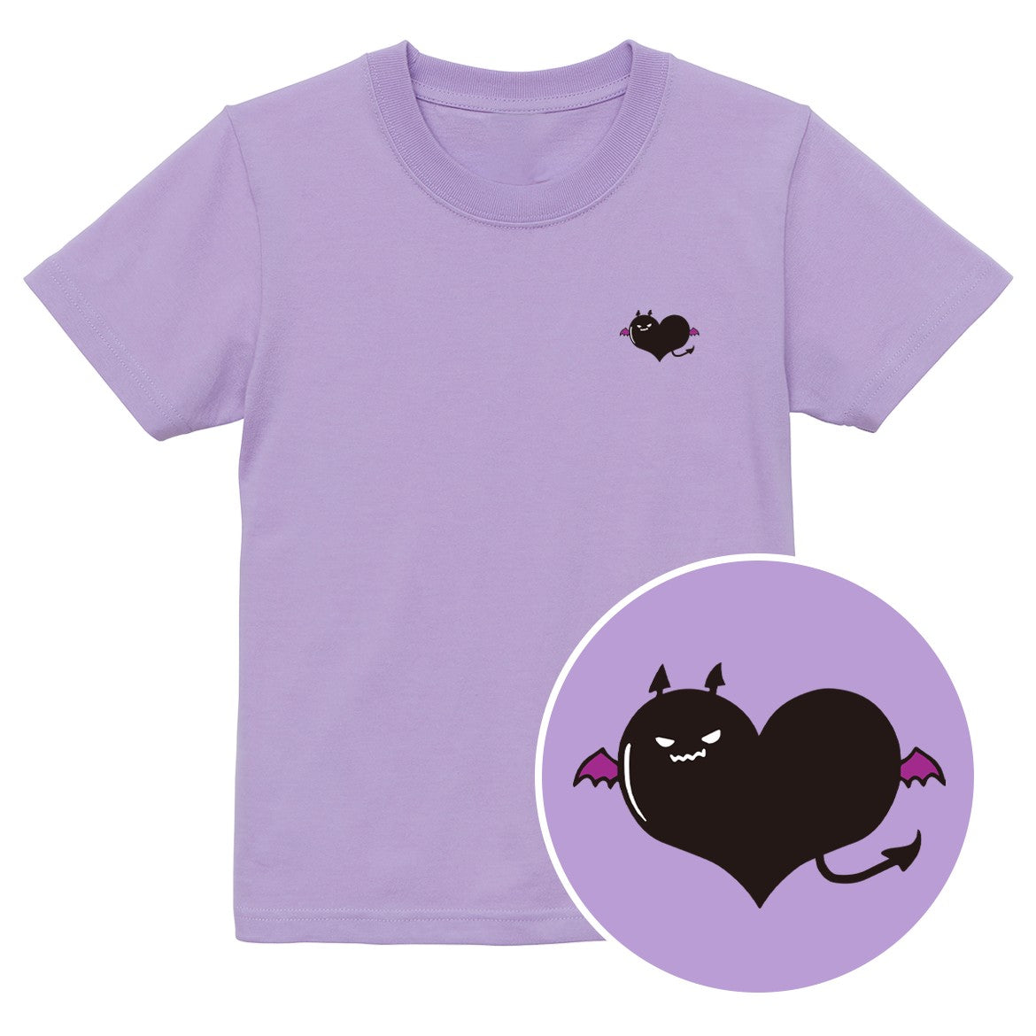 悪魔ハート「でももん」キッズTシャツ ライトパープル