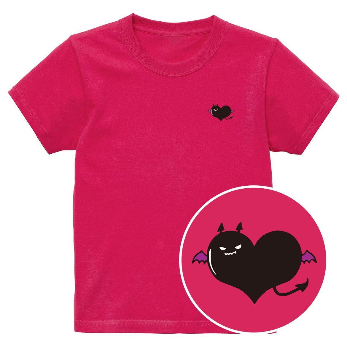 悪魔ハート「でももん」キッズTシャツ トロピカルピンク