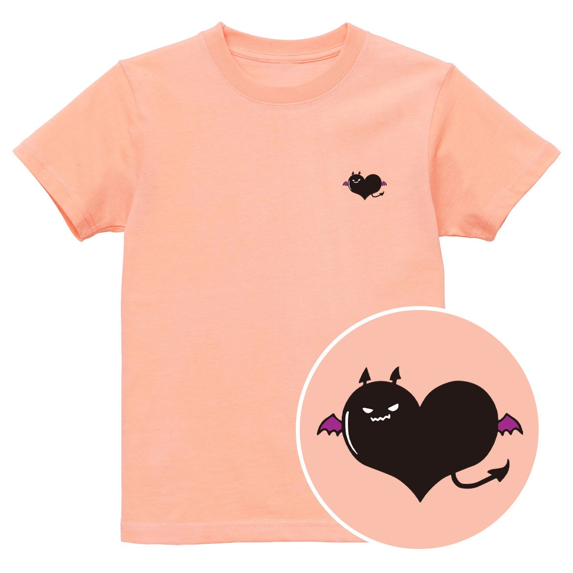 悪魔ハート「でももん」キッズTシャツ アプリコット