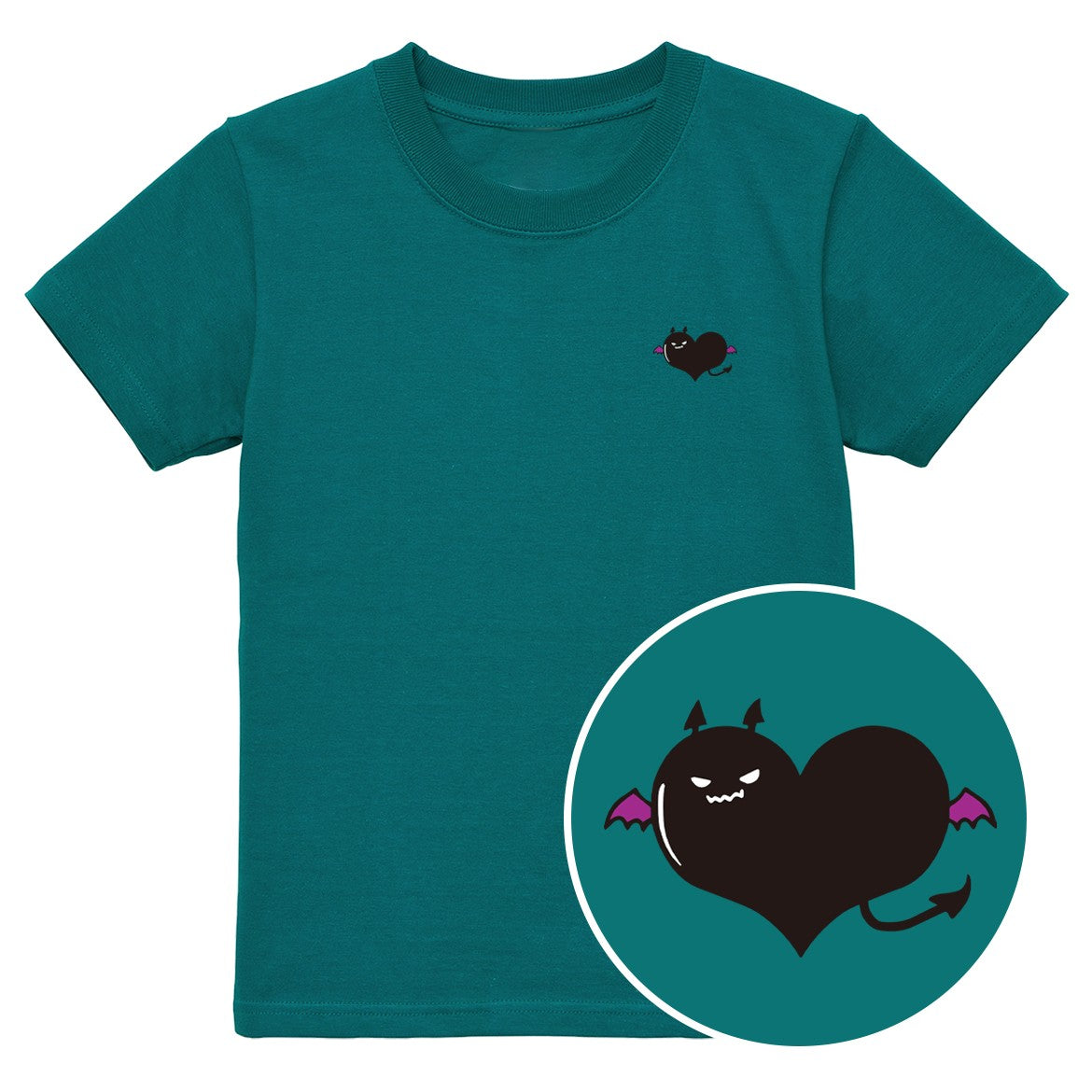 悪魔ハート「でももん」キッズTシャツ アップルグリーン
