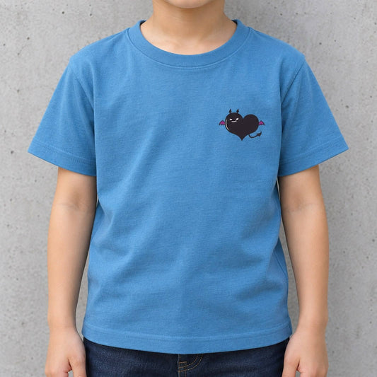 悪魔ハート「でももん」キッズTシャツ アシッドブルー 着用アップ サムネイル