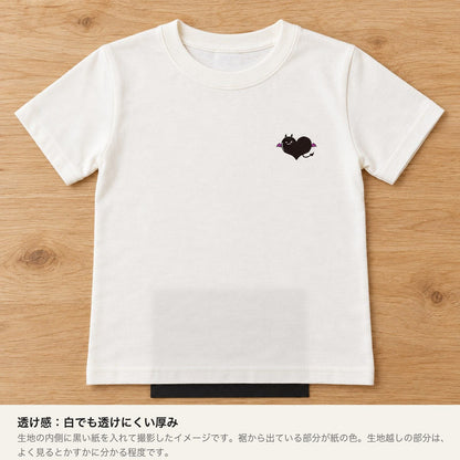 悪魔ハート「でももん」キッズTシャツ バニラホワイト 透け感（内側に黒い紙を入れたイメージ）