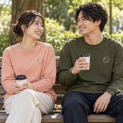 えいみょん ユニセックス袖リブ長袖Tシャツ ペアコーデ（女性ダスティピンク＋男性アーミーグリーン）