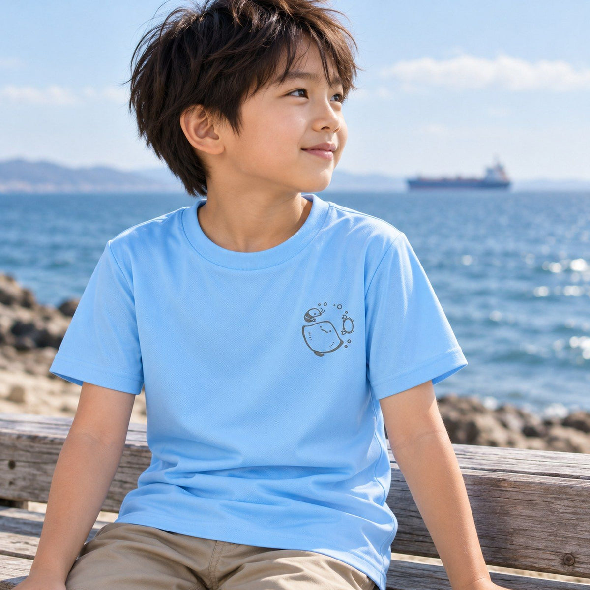えいみょん キッズドライTシャツ ライトブルー 子どもの日常の着用写真
