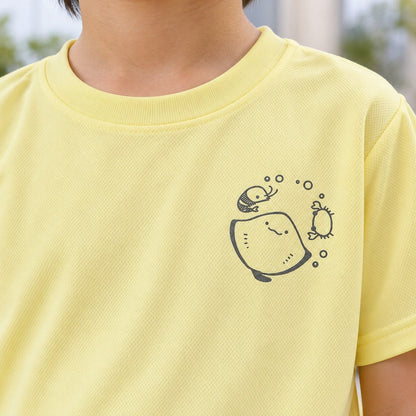 えいみょん キッズドライTシャツ ライトイエロー ディテール（首リブ・えいみょんワンポイント）